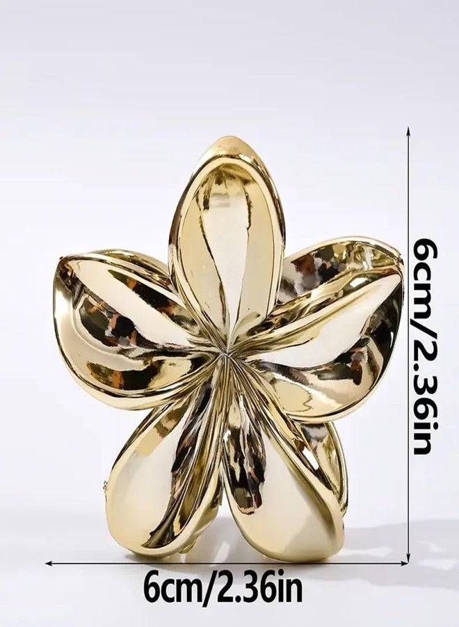 Ashkash 2Pcs New European And American Style Flower Shaped Hair Claw Clips with Metallic High-End Elegant Hair Accessories For Women - (Black,Golden, Silver & Rose Gold) - Image 2