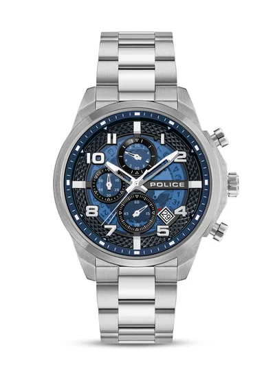 بوليس Men's Soul Multifunction Men's 44mm Watch with Translucent Blue Dial, Hydraulic Pyramid Etched Ring & 316L Stainless Steel Bracelet