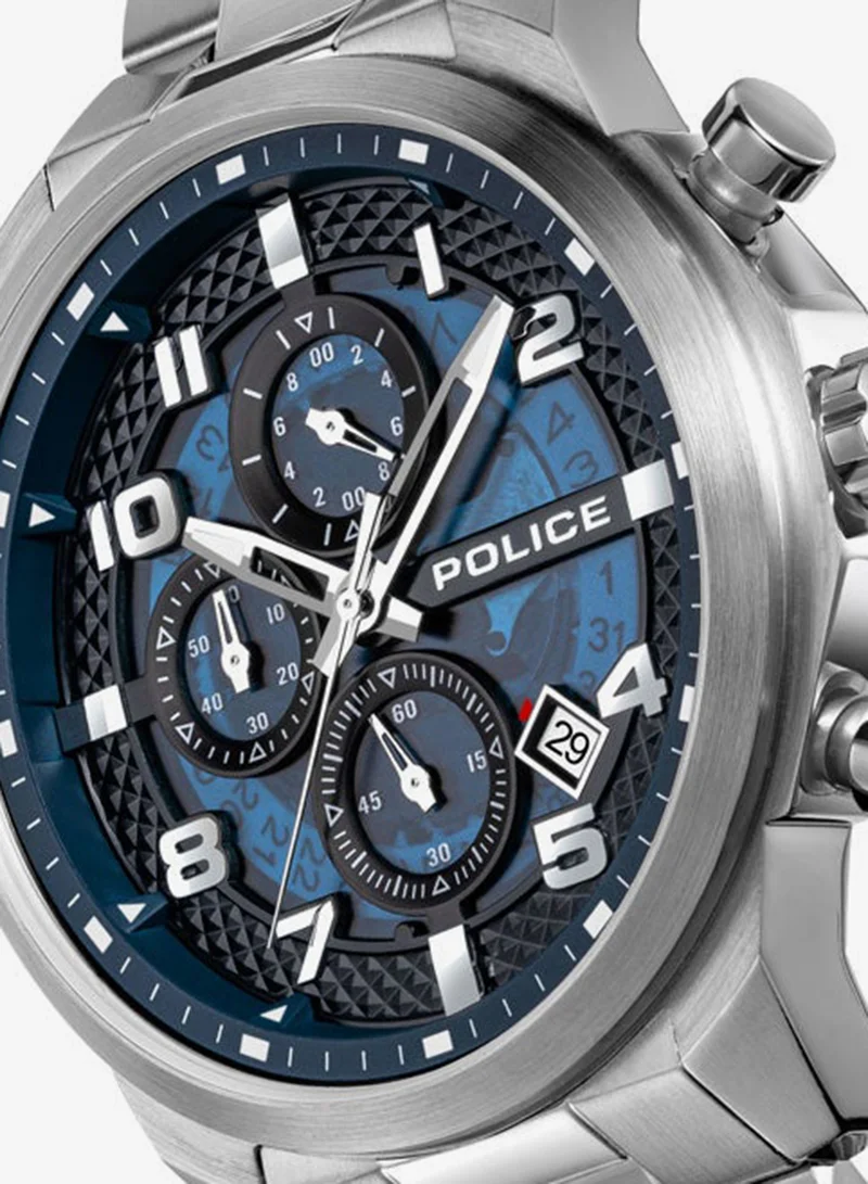 Police Silver Men's Soul Multifunction Men's 44mm Watch with Translucent Blue Dial, Hydraulic Pyramid Etched Ring & 316L Stainless Steel Bracelet for Men | Best Price UAE