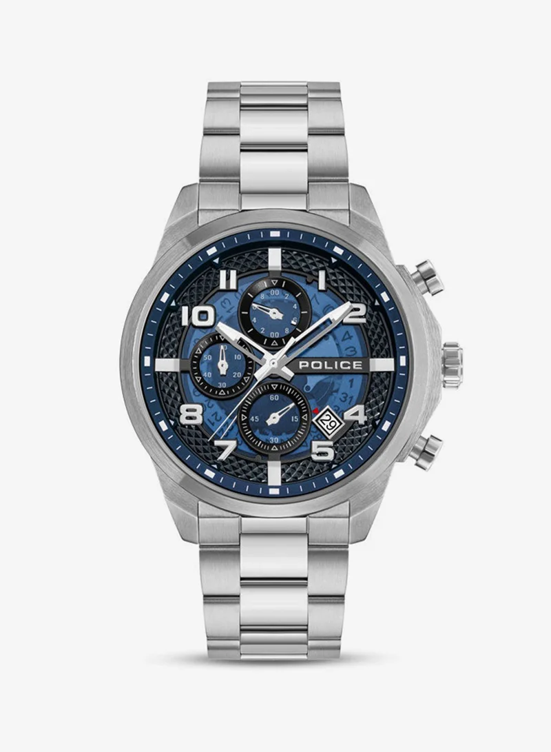 Soul Multifunction Men's 44mm Watch with Translucent Blue Dial, Hydraulic Pyramid Etched Ring & 316L Stainless Steel Bracelet