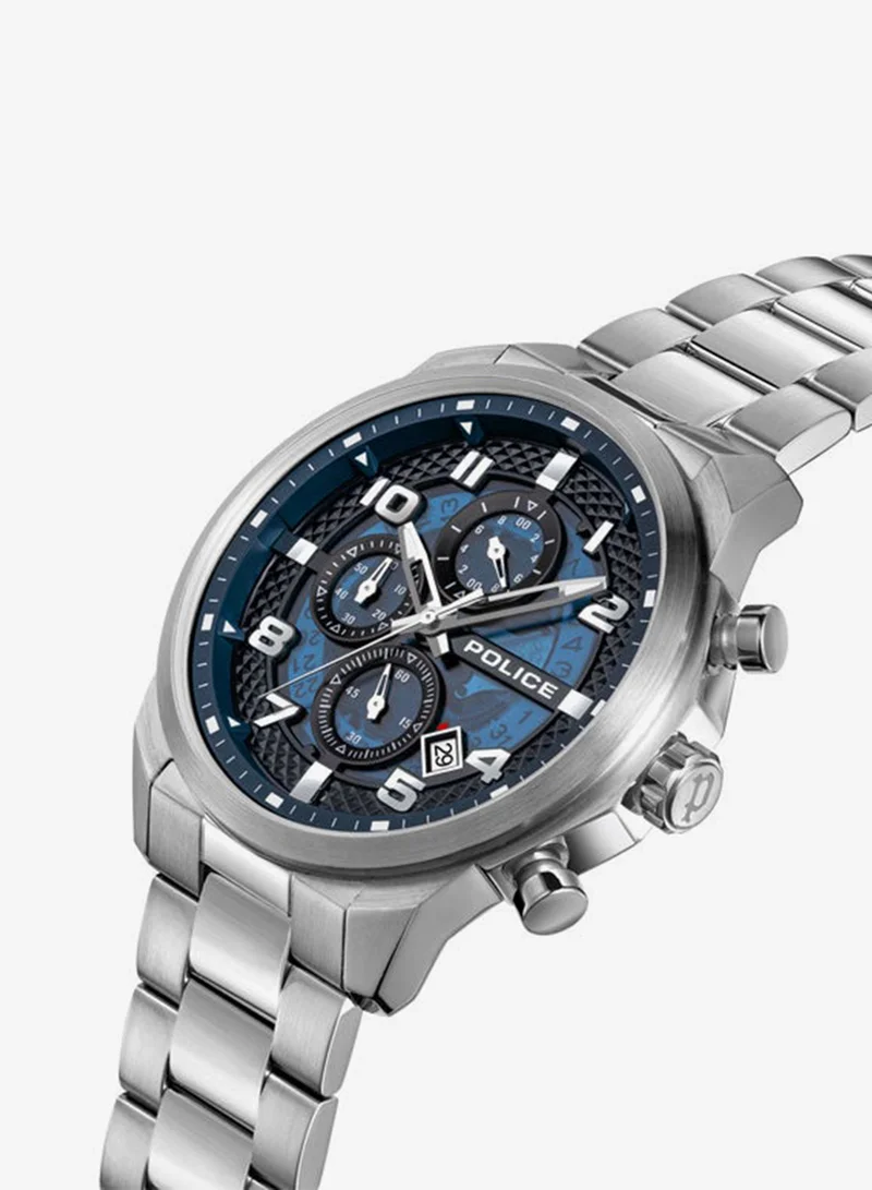 Police Silver Men's Soul Multifunction Men's 44mm Watch with Translucent Blue Dial, Hydraulic Pyramid Etched Ring & 316L Stainless Steel Bracelet for Men | Best Price UAE