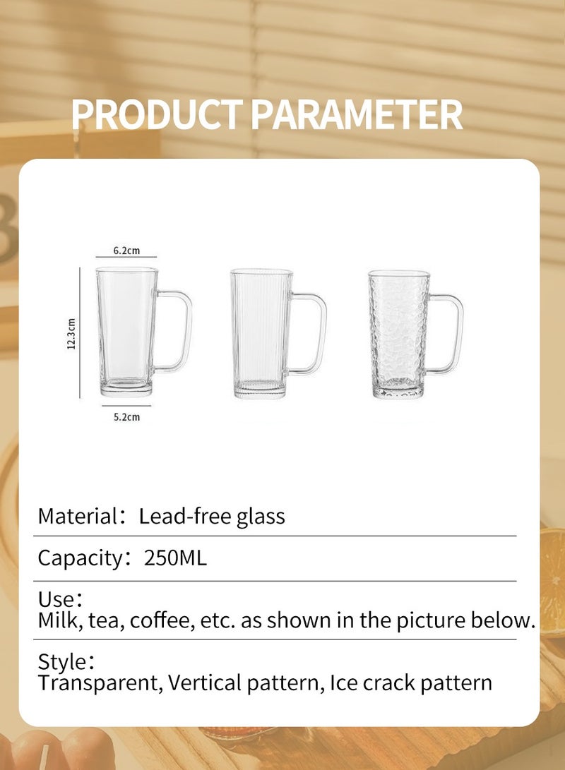 بيروي 3 كؤوس زجاج البورسليكات سعة 250 مل مع قشة زجاجية وغطاء - مقاوم للحرارة وآمن للاستخدام في الموقد والميكروويف وغسالة الصحون - كؤوس عصير شفافة، كؤوس حليب، كؤوس إفطار - Image 3