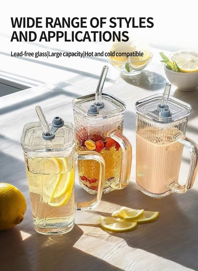 بيروي 3 كؤوس زجاج البورسليكات سعة 250 مل مع قشة زجاجية وغطاء - مقاوم للحرارة وآمن للاستخدام في الموقد والميكروويف وغسالة الصحون - كؤوس عصير شفافة، كؤوس حليب، كؤوس إفطار - Image 2