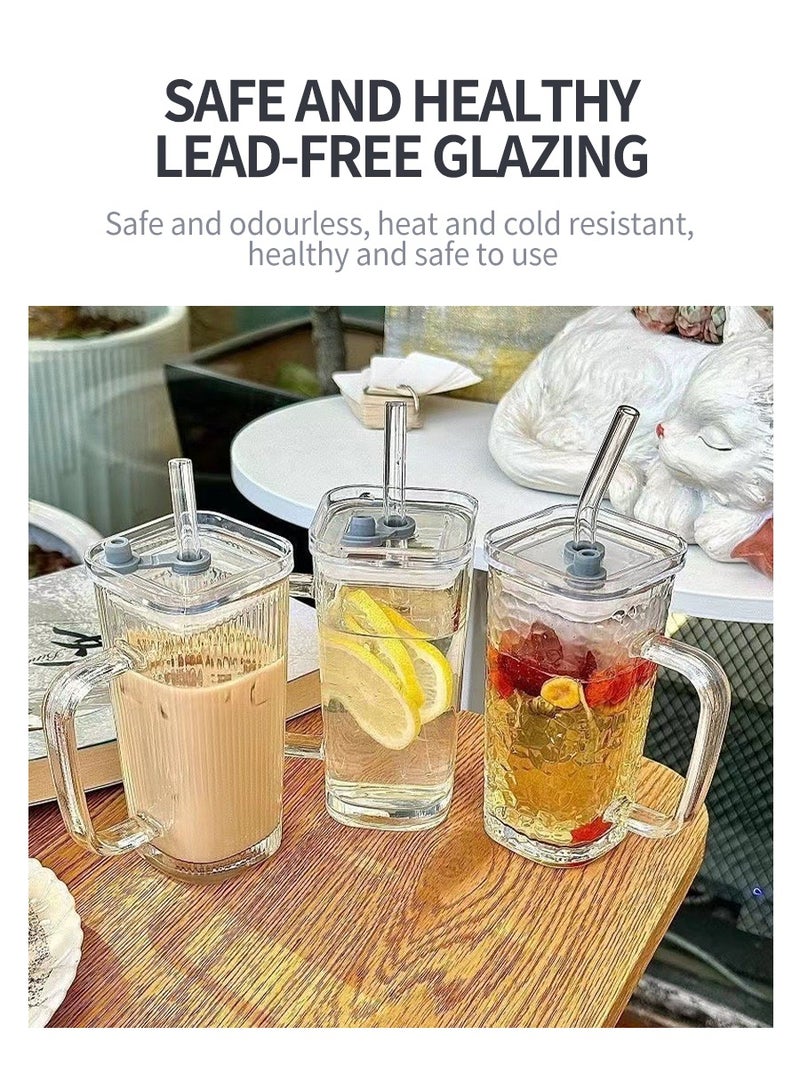 بيروي 3 كؤوس زجاج البورسليكات سعة 250 مل مع قشة زجاجية وغطاء - مقاوم للحرارة وآمن للاستخدام في الموقد والميكروويف وغسالة الصحون - كؤوس عصير شفافة، كؤوس حليب، كؤوس إفطار - Image 5