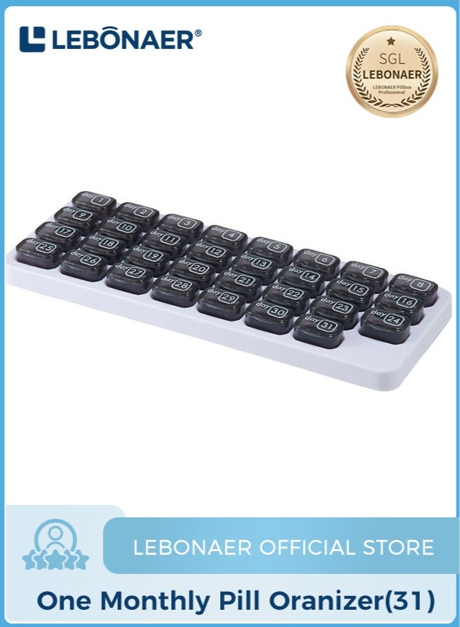 لبونير منظم الأقراص الشهري - منظم أقراص حبوب منع الحمل الشهرية - منظم أقراص لمدة 31 يومًا مع حاويات كبيرة قابلة للإزالة، علبة وحامل محمول للأدوية والفيتامينات اليومية، رائع للسفر （أسود） - Image 1
