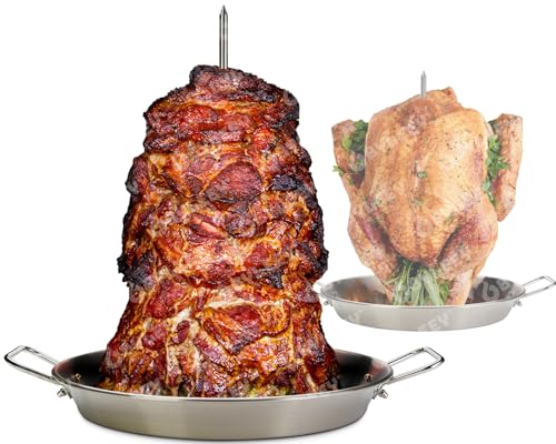 BYLEEY Tacos Al Pastor Skewers for Grilling BBQ Gyro Meat Stand Vertical Skewer Rotisserie Kit Includes 7 Stainless Stick 4 Extension Spikes and 105 Roaster Pan Kebob Maker for Shawarma Kebabs - Image 1