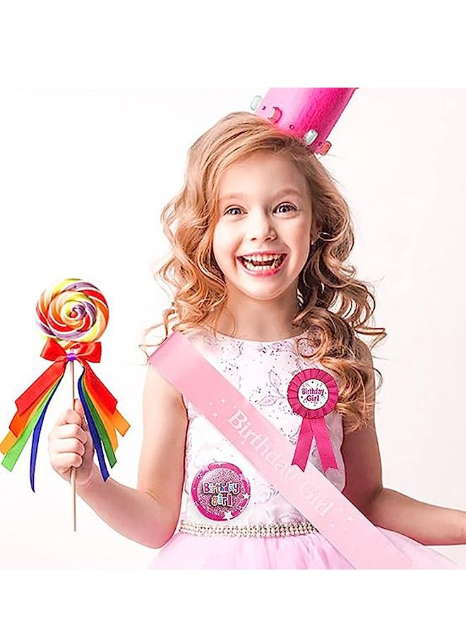 3 Pcs Birthday Girl Decorations Set, Birthday Girl Holographic Badge and Sash and Corsage Button Pins, Birthday Girl Party Dress Set Decoration (Pink) - Image 5