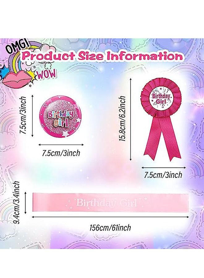 3 Pcs Birthday Girl Decorations Set, Birthday Girl Holographic Badge and Sash and Corsage Button Pins, Birthday Girl Party Dress Set Decoration (Pink) - Image 2