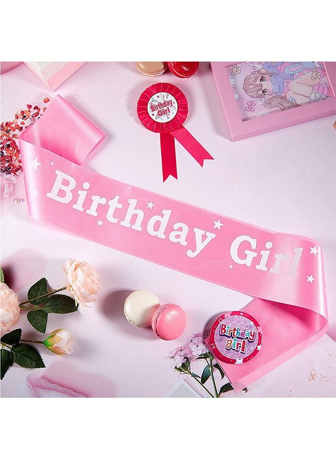 3 Pcs Birthday Girl Decorations Set, Birthday Girl Holographic Badge and Sash and Corsage Button Pins, Birthday Girl Party Dress Set Decoration (Pink) - Image 4