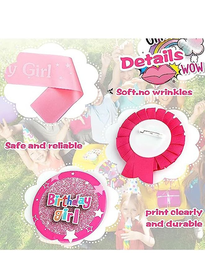 3 Pcs Birthday Girl Decorations Set, Birthday Girl Holographic Badge and Sash and Corsage Button Pins, Birthday Girl Party Dress Set Decoration (Pink) - Image 3