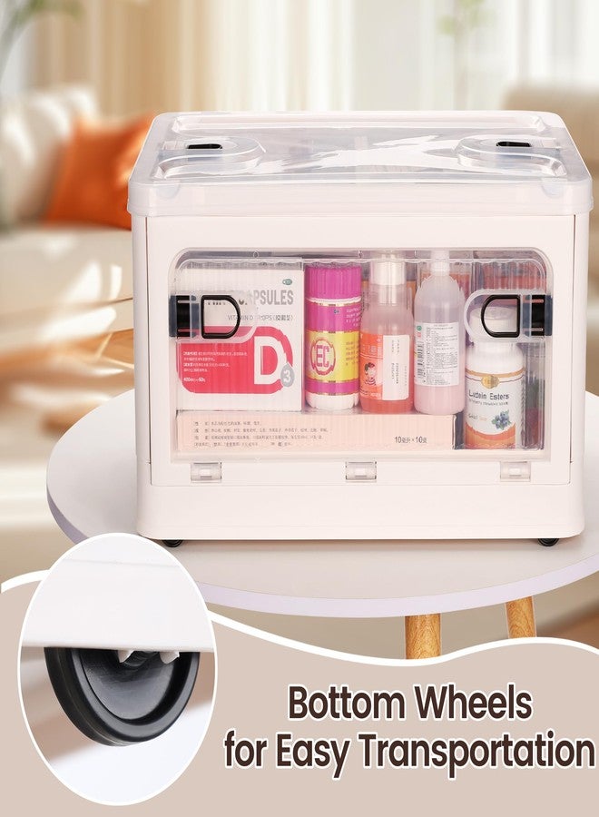Fivebop 24 QT Medicine Organizer Storage Box with Removable Tray, Extra Large Collapsible First Aid Box Empty, Clear Medicine Container Plastic Medical Supply Organizer with Wheels - Image 5