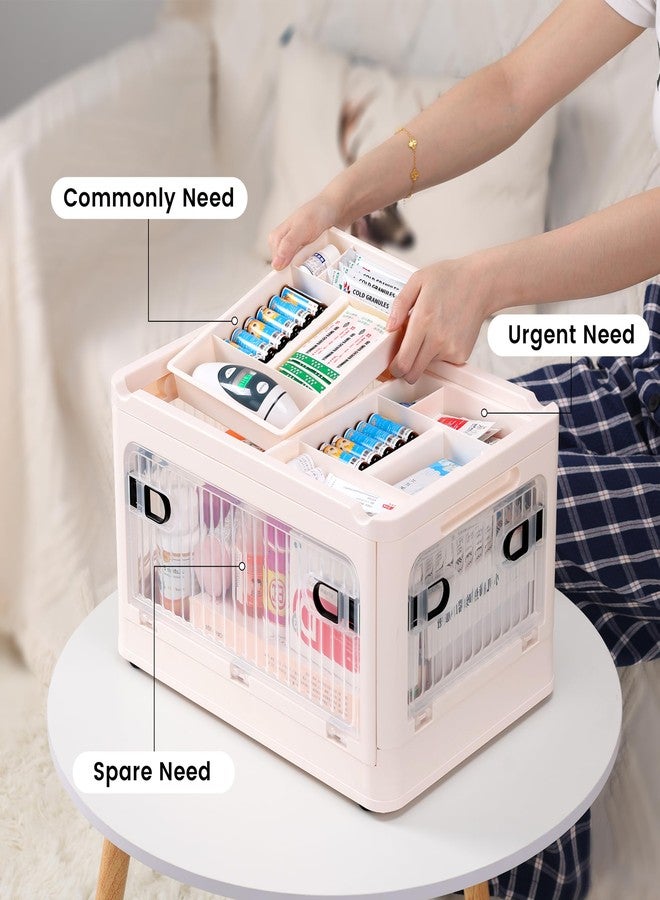 Fivebop 24 QT Medicine Organizer Storage Box with Removable Tray, Extra Large Collapsible First Aid Box Empty, Clear Medicine Container Plastic Medical Supply Organizer with Wheels - Image 3