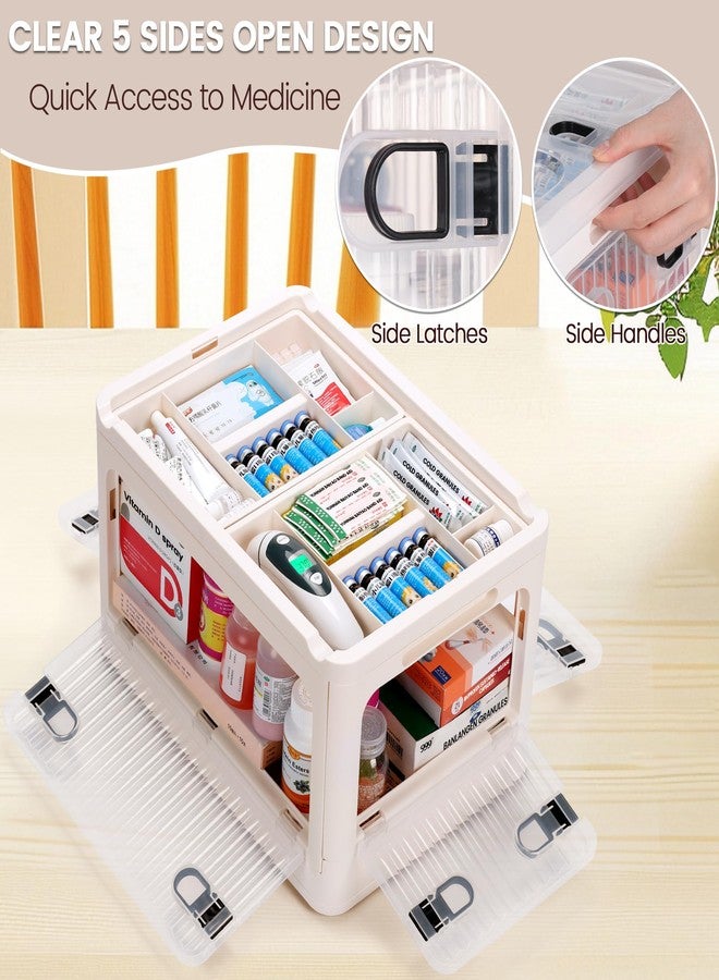 Fivebop 24 QT Medicine Organizer Storage Box with Removable Tray, Extra Large Collapsible First Aid Box Empty, Clear Medicine Container Plastic Medical Supply Organizer with Wheels - Image 4
