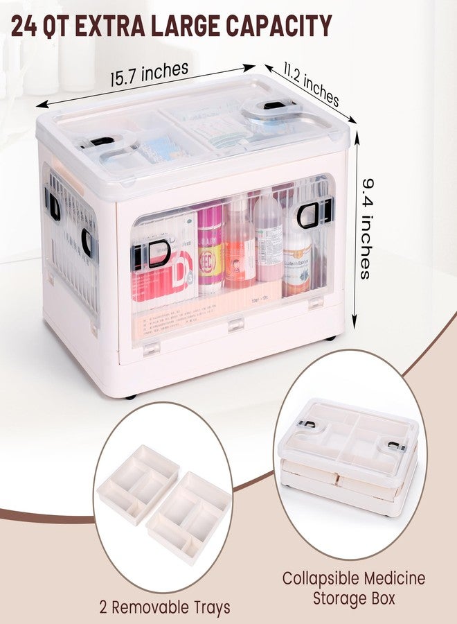 Fivebop 24 QT Medicine Organizer Storage Box with Removable Tray, Extra Large Collapsible First Aid Box Empty, Clear Medicine Container Plastic Medical Supply Organizer with Wheels - Image 2