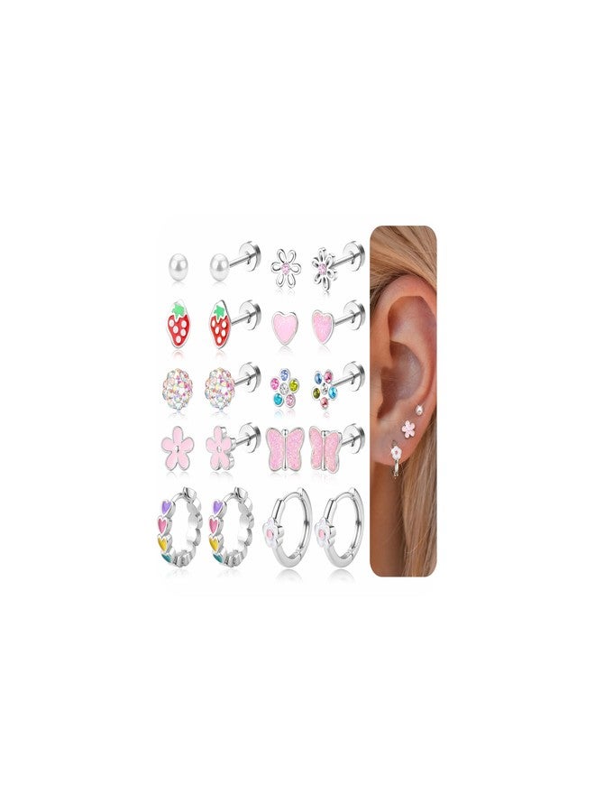 SAILIMUE Hypoallergenic Flat Back Earrings for Girls Women Surgical Steel Earrings for Sensitive Ears Women Cute Butterfly Flower Stud Earring Set for Teen Girls Kids Toddler Baby Jewelry Gifts - Image 1