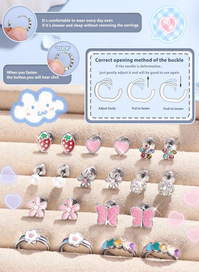 SAILIMUE Hypoallergenic Flat Back Earrings for Girls Women Surgical Steel Earrings for Sensitive Ears Women Cute Butterfly Flower Stud Earring Set for Teen Girls Kids Toddler Baby Jewelry Gifts - Image 3