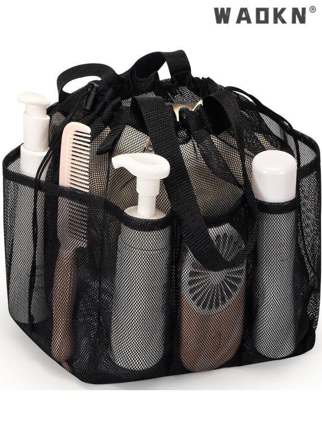 WAOKN Mesh Shower Caddy Portable with Drawstring, Dorm Room Essentials for College Students , Large Shower Bag for Camping,Swimming,Gym,Travel,Bathroom,Mesh breathable travel storage bag ,25*25*28cm ,black. - Image 1