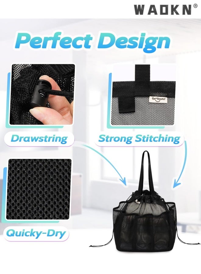 WAOKN Mesh Shower Caddy Portable with Drawstring, Dorm Room Essentials for College Students , Large Shower Bag for Camping,Swimming,Gym,Travel,Bathroom,Mesh breathable travel storage bag ,25*25*28cm ,black. - Image 5