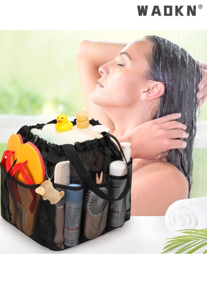 WAOKN Mesh Shower Caddy Portable with Drawstring, Dorm Room Essentials for College Students , Large Shower Bag for Camping,Swimming,Gym,Travel,Bathroom,Mesh breathable travel storage bag ,25*25*28cm ,black. - Image 3