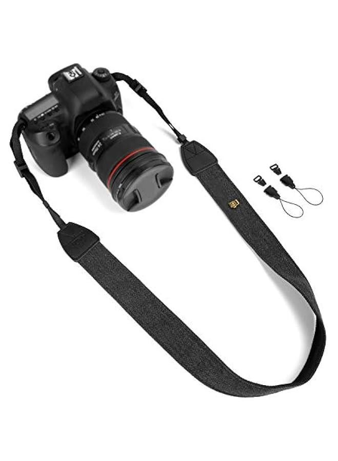 Camera Strap Black Canvas Neck Shoulder Strap with Quick Release Buckles for DSLR SLR - Image 1