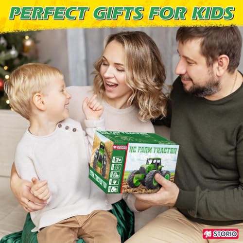 Storio Remote Control Tractor Toys, Light Up Farm Monster Trucks Toy for Boys 3, 4, 5, 6, 7 Year Old, 2.4 Ghz RC Tractor Toys, for Kids - Green - Image 3