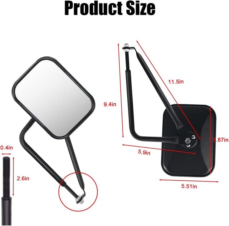 Fekey&JF Doors Off Mirrors for Jeep Wrangler CJ YJ TJ JK JL & Unlimited - Anti-Shake Side Mirrors with Blind Spot Feature - Image 2