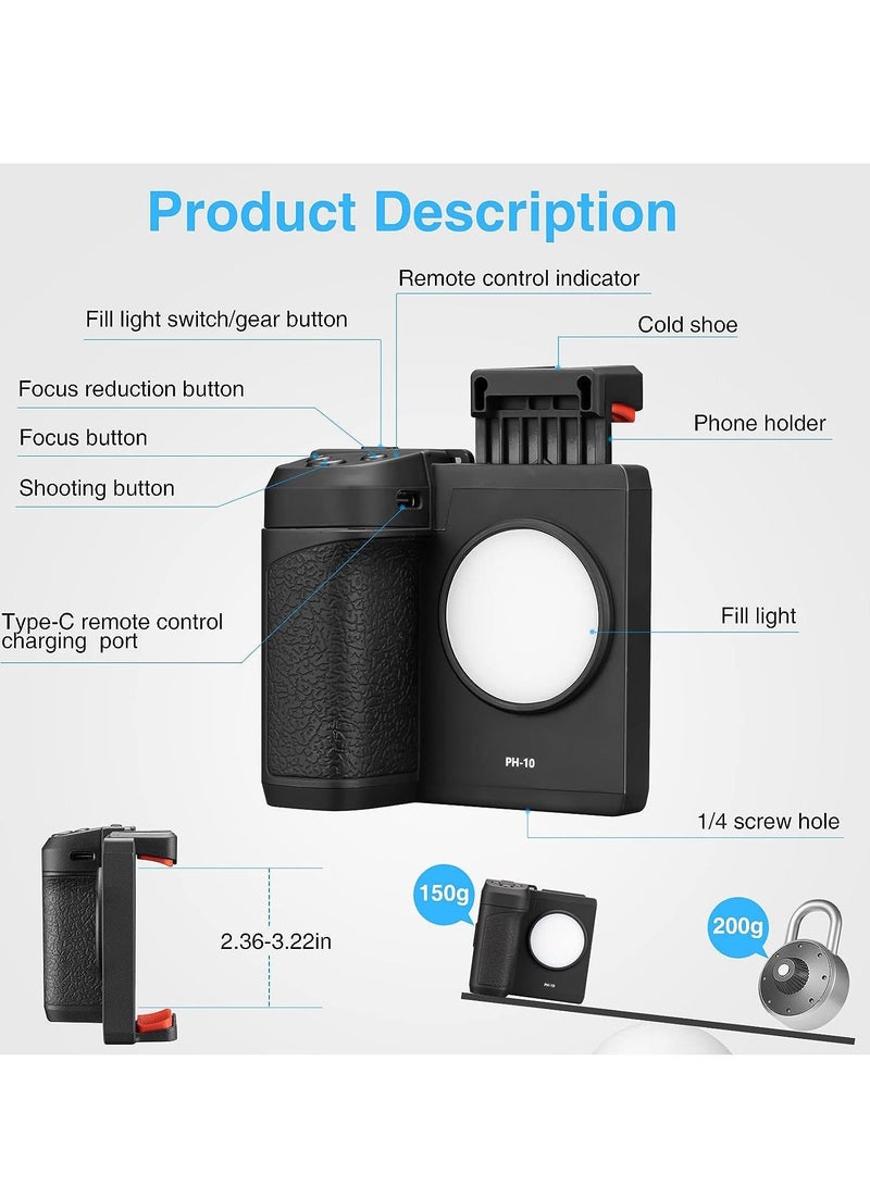 Smartphone Camera Grip Griphone CapGrip with Removable Wireless Remote Control Three Speed Adjustable Fill Light for Phone Video and Photo Shooting  - Image 4