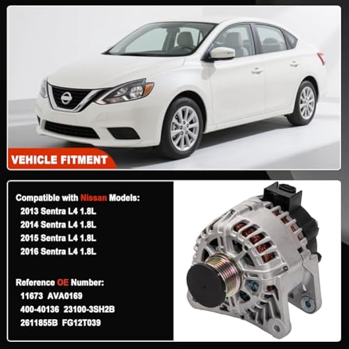 HY-SPEED Alternator Compatible with Sentra 2013 2014 2015 2016 2017 2018 2019 13 14 15 16 17 18 19 Replaces# AVA0169 400-40136 23100-3SH2B - Image 2