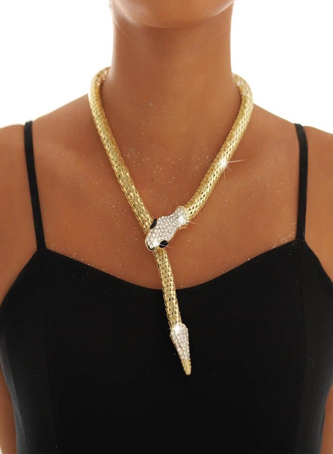 Obmyec Rhinestone Snake Necklace Bendable Choker Necklace Collar Crystal Snake Choker for Women (Gold) - Image 4