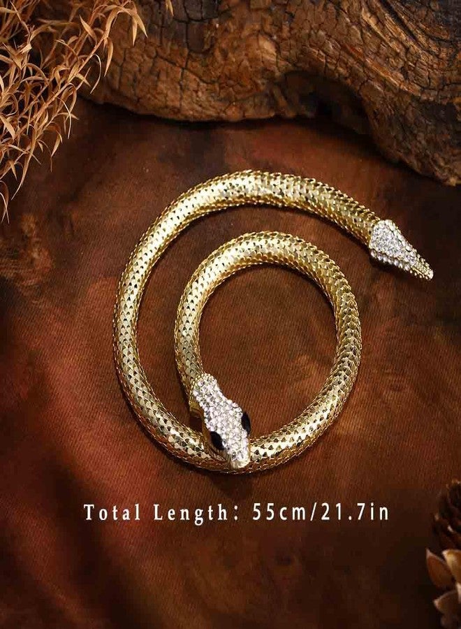 Obmyec Rhinestone Snake Necklace Bendable Choker Necklace Collar Crystal Snake Choker for Women (Gold) - Image 5