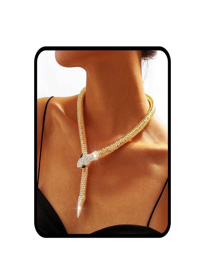 Obmyec Rhinestone Snake Necklace Bendable Choker Necklace Collar Crystal Snake Choker for Women (Gold) - Image 1