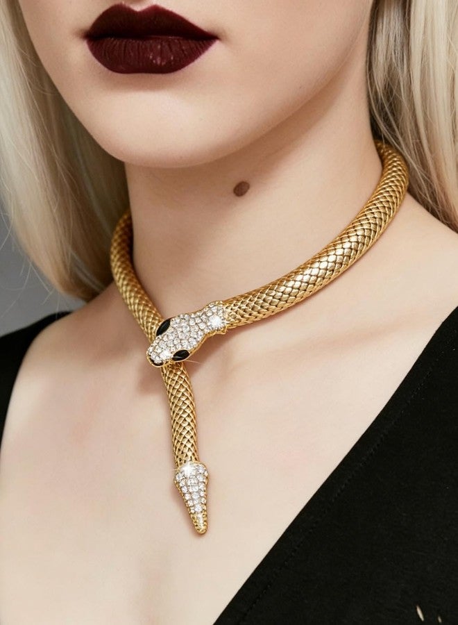 Obmyec Rhinestone Snake Necklace Bendable Choker Necklace Collar Crystal Snake Choker for Women (Gold) - Image 2