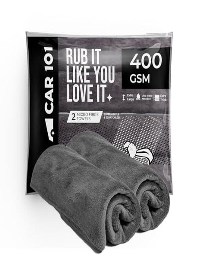CAR101 Microfiber Cloth - 2Pcs - 60x35 cm - 400 GSM - Grey | Multipurpose | Lint-Free | Superior Softness & High Absorbency | Microfibre Towels for Car, Bike & Household Cleaning - Image 1