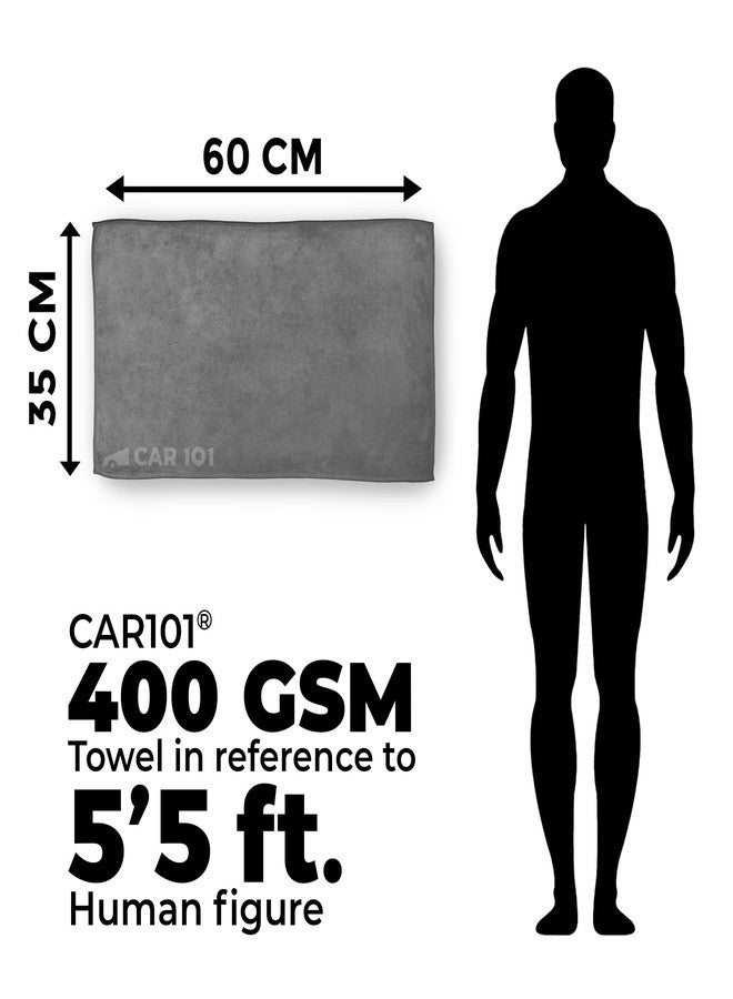 CAR101 Microfiber Cloth - 2Pcs - 60x35 cm - 400 GSM - Grey | Multipurpose | Lint-Free | Superior Softness & High Absorbency | Microfibre Towels for Car, Bike & Household Cleaning - Image 2