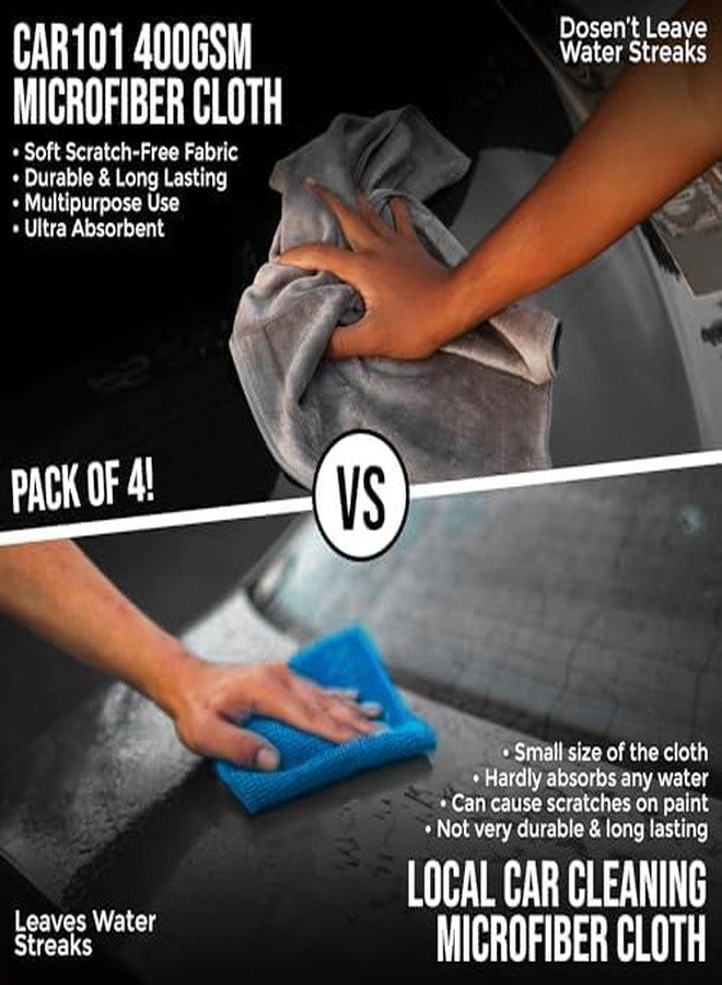 CAR101 Microfiber Cloth - 2Pcs - 60x35 cm - 400 GSM - Grey | Multipurpose | Lint-Free | Superior Softness & High Absorbency | Microfibre Towels for Car, Bike & Household Cleaning - Image 4
