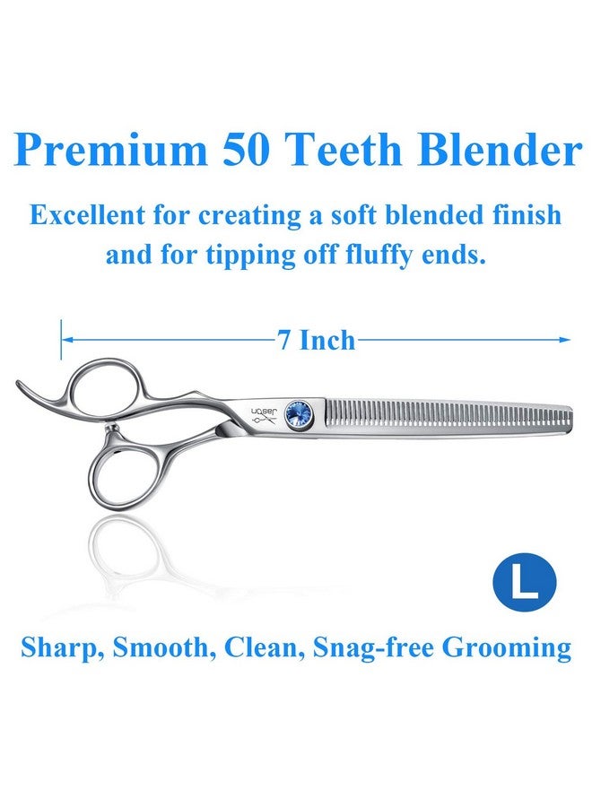 Jason Left Handed 7" Dog Grooming Scissors Set, 3 In 1 Ergonomic Blending, Curved, Straight Cat Pet Hair Trimming Thinning Professional Kits With Offset Handle And A Jeweled Screw - Image 3