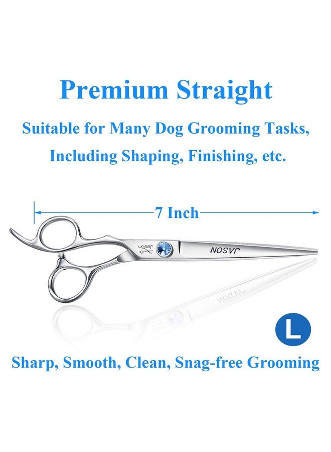 Jason Left Handed 7" Dog Grooming Scissors Set, 3 In 1 Ergonomic Blending, Curved, Straight Cat Pet Hair Trimming Thinning Professional Kits With Offset Handle And A Jeweled Screw - Image 2