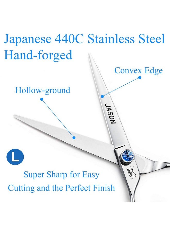 Jason Left Handed 7" Dog Grooming Scissors Set, 3 In 1 Ergonomic Blending, Curved, Straight Cat Pet Hair Trimming Thinning Professional Kits With Offset Handle And A Jeweled Screw - Image 5