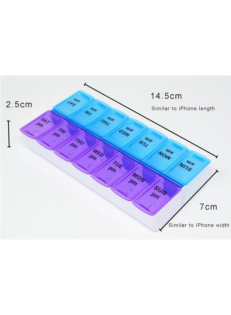 7 Day Pill Box AM PM – Weekly Medicine Organizer with 14 Large Compartments – Travel Pill Box for Pills, Vitamins & Supplements, BPA Free - Image 2