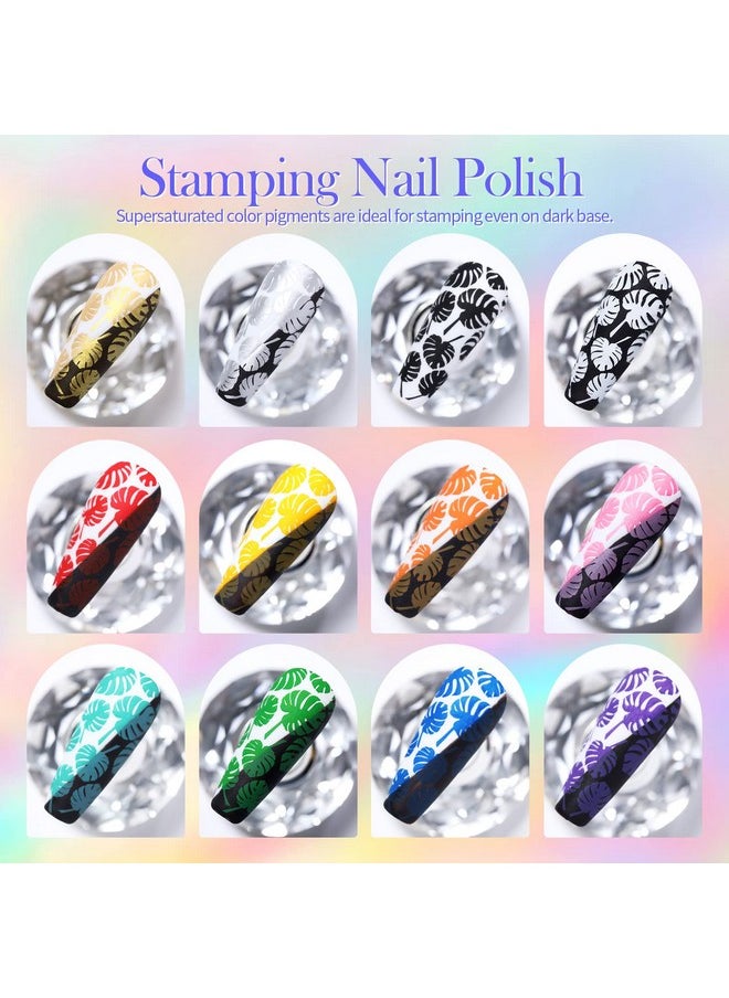 Born Pretty - Born Pretty Nail Stamping Polish, Christmas Fingernail Stamp Polish Set Manicure Print Nail Polish for Plates 12 Colors Bulk Gift Collection 10ml 0.34fl oz Ideal Gifts - Image 1