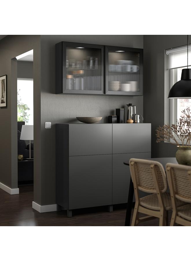 باب زجاجي، لون أنثراسايت/زجاج مقصوص، 60×64 سم  - Image 2