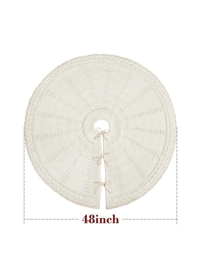 LimBridge Knitted Christmas Tree Skirt: 48 Inches Cream White Tree Skirt, Braided Cable Knit Thick Rustic Christmas Tree Decorations, Farmhouse Christmas Decor Xmas Holiday Home Party Decorations - Image 3
