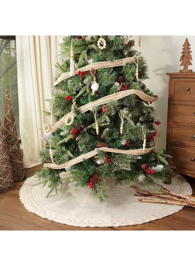 LimBridge Knitted Christmas Tree Skirt: 48 Inches Cream White Tree Skirt, Braided Cable Knit Thick Rustic Christmas Tree Decorations, Farmhouse Christmas Decor Xmas Holiday Home Party Decorations - Image 4