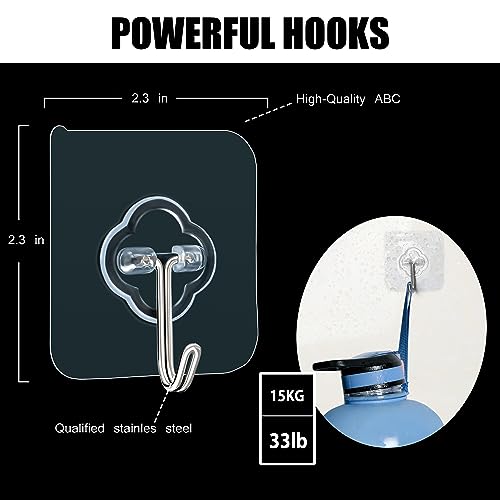 DKHDBD Adhesive Hooks, 32 Pack 33lb(Max) Sticky Hooks, Transparent Reusable Removable Adhesive Hooks for Hanging, Wall Hooks for Hanging Can be Use for Kitchen Bathroom Shower Outdoor Home Improvement - Image 2
