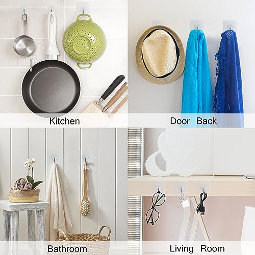 DKHDBD Adhesive Hooks, 32 Pack 33lb(Max) Sticky Hooks, Transparent Reusable Removable Adhesive Hooks for Hanging, Wall Hooks for Hanging Can be Use for Kitchen Bathroom Shower Outdoor Home Improvement - Image 5