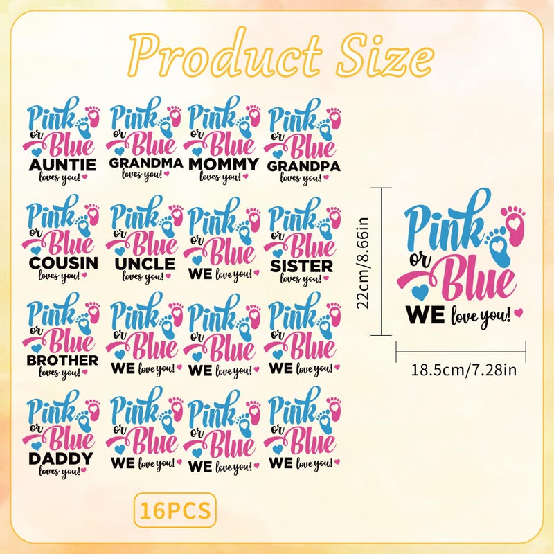 EoBeCy 16 Sheets Gender Reveal Iron on Transfers for T-Shirts, Pink or Blue We Love You DTF Transfers Ready to Press Heat Transfers Vinyl, Iron on Patches for Baby Shower Clothes Bag DIY Crafts - Image 2