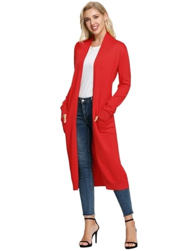 GRACE KARIN Red Long Cardigans for Women Soft Lightweight Summer Maxi Open Front Cardigan Sweater for Office(Red,XL) - Image 3