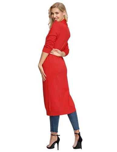 GRACE KARIN Red Long Cardigans for Women Soft Lightweight Summer Maxi Open Front Cardigan Sweater for Office(Red,XL) - Image 4