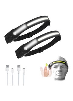 2 Pcs USB Rechargeable Headlamp with All Perspectives Induction 230° Illumination, 5 Modes Motion Sensor Headlamp Flashlight, Outdoor Waterproof Headlight for Running, Fishing, Camping