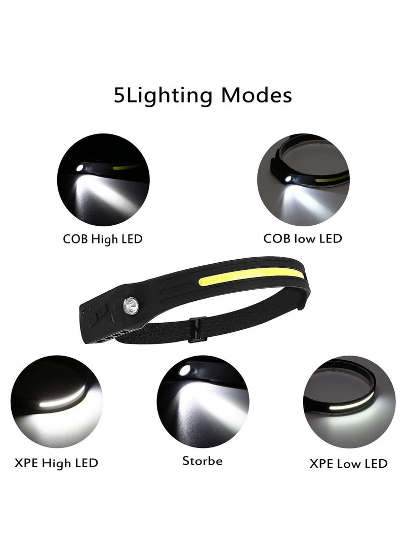 Generic - 2 Pcs USB Rechargeable Headlamp with All Perspectives Induction 230° Illumination, 5 Modes Motion Sensor Headlamp Flashlight, Outdoor Waterproof Headlight for Running, Fishing, Camping - Image 1